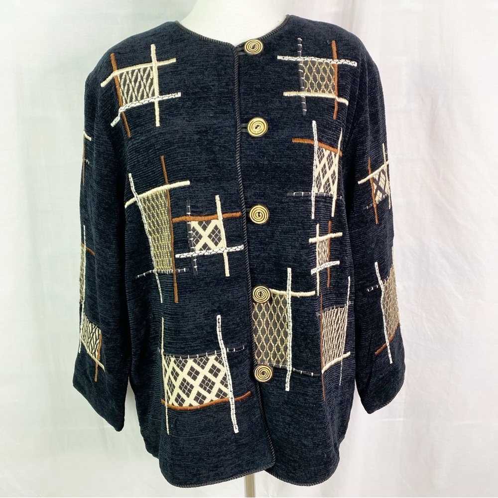 Vintage Black Velour Patchwork Jacket Chunky Butt… - image 1